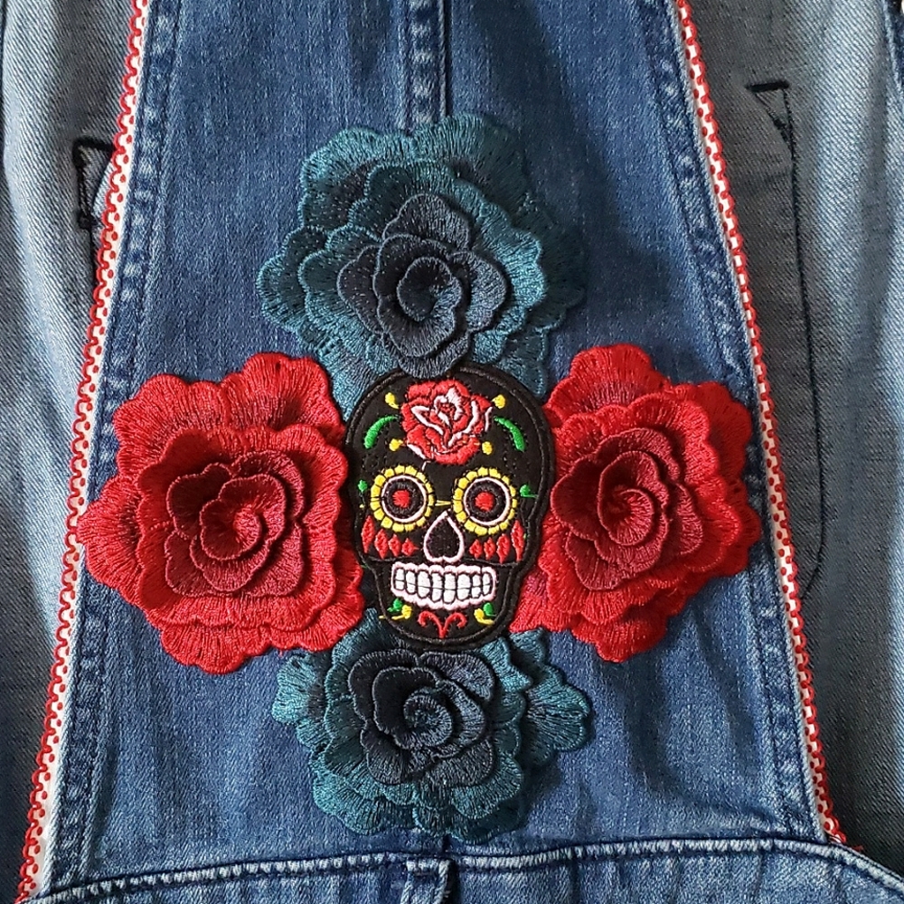 One of a Kind Roses/Day of the Dead Overall Dress Size Large